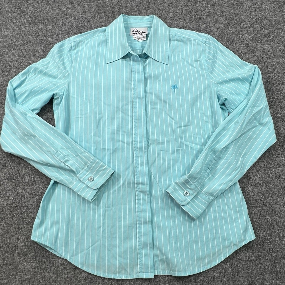 Lilly Pulitzer Shirt Womens 4 Teal Blue Collared Button Up Preppy VTG 90s